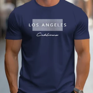 Men's 100% cotton summer loose fit large Los Angeles Graphic printed slim fit casual sports round neck short sleeved T-shirt top