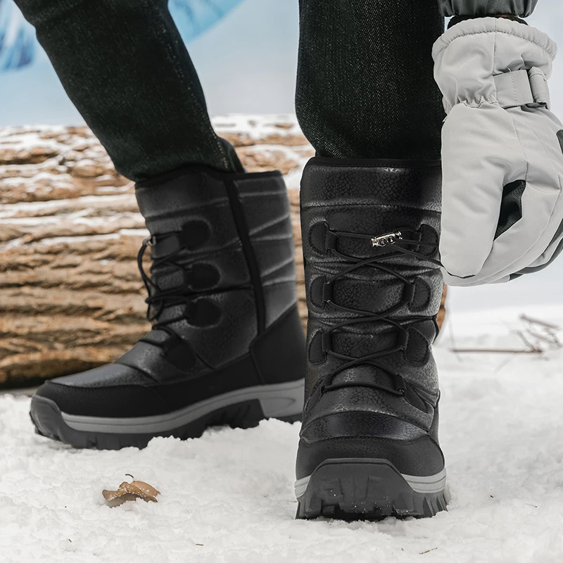 New Warm Men Plush Snow Boots High Top Winter Men's Boots Waterproof Winter Motorcycle Boots Outdoor Anti-Slip Men Hiking Boots - Image 3