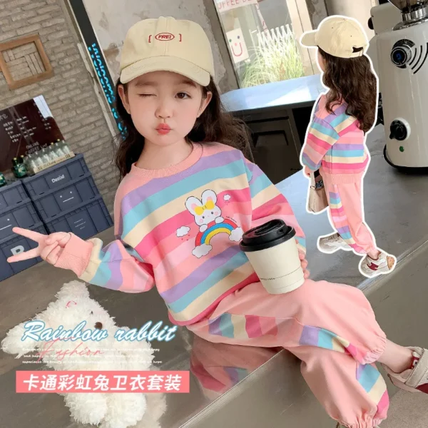 2024 Girls Suit Kids Long Sleeve Cartoon Hoodies+Long Pants 2pcs Set Child Sports Clothing Casual Girls Outfits