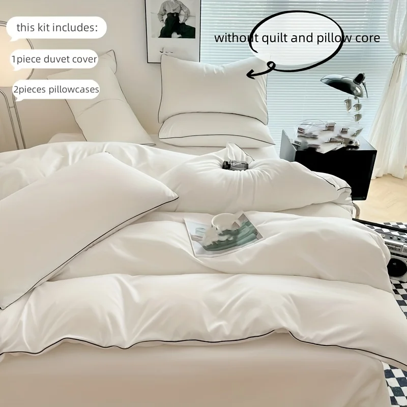 3pcs soft Duvet Cover Set (1*Duvet Cover + 2*Pillowcase, Without Core), pure color Bedding Set, Soft Comfortable