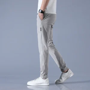 Ice Silk Men's Pants 2023 Summer New Black Gray Thin Business Casual Pants Outdoor Elastic Breathable Straight Leg Sweatpants