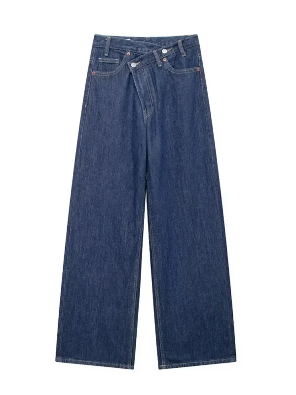 TRAF 2024 Autumn Women Denim Jeans Causal Ladies Zipper Wide Leg Long Pants Vintage Pockets Loose Streetwear Baggy Chic Trousers - Image 4