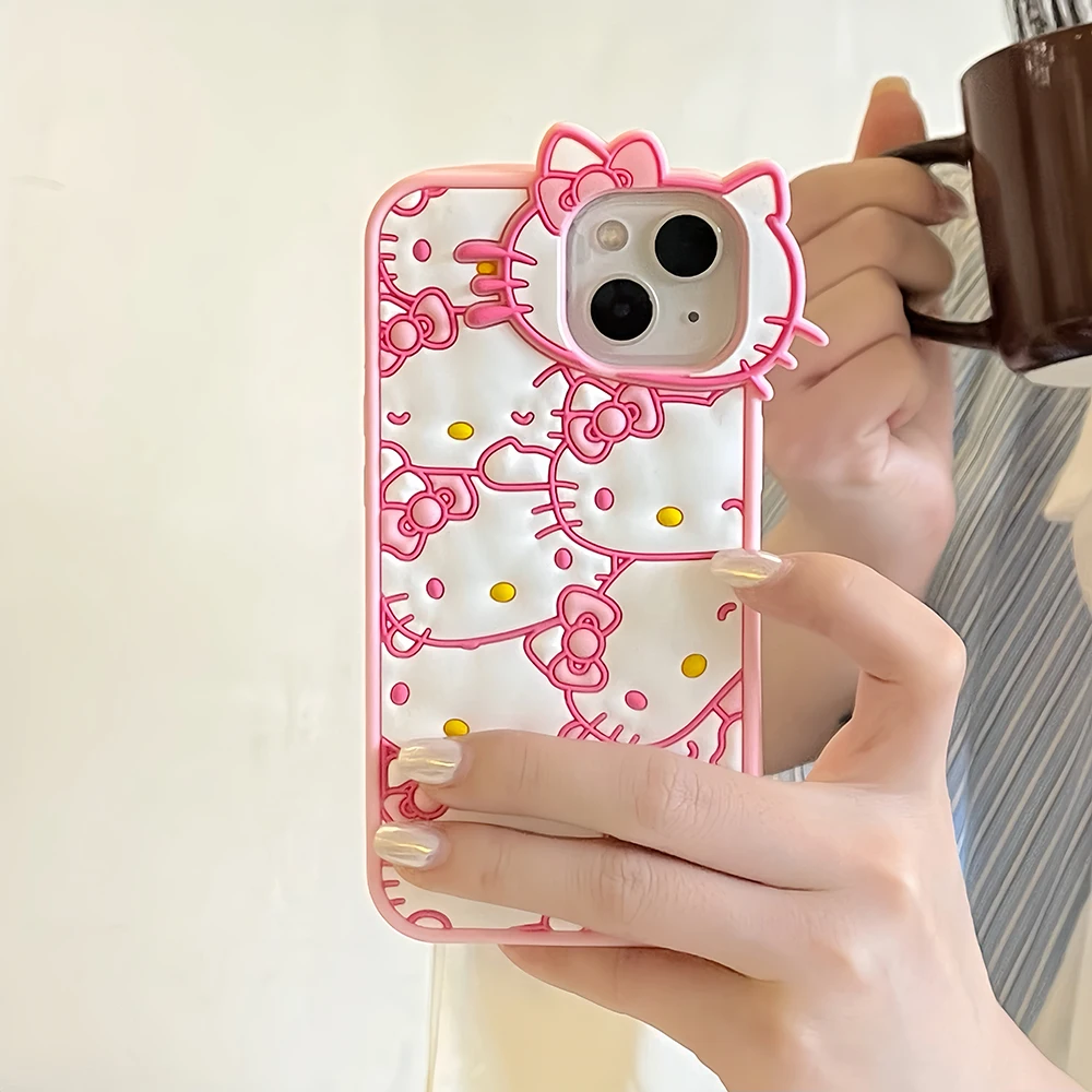 Kawaii Cartoon Sanrios Hello Kitty Phone Case For iPhone 15 14 13 12 11 Pro Max Soft Silicone Drop-resistant Back Cover Gift