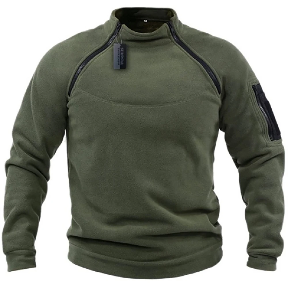 Men's Tactical Outdoor Fleece Jacket Clothes Warm Zippers Pullover Men Windproof Coat Thermal Hiking Sweatshirt - Image 2
