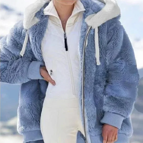 New Style Autumn And Winter Loose Plush Zipper Hooded Jacket Woman - Image 4