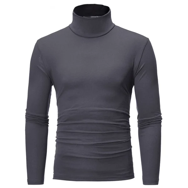 Fashion Men's Casual Slim Fit Basic Turtleneck High Collar Pullover Male Autumn Spring Thin Tops Basic Bottoming Plain T-shirt - Image 3