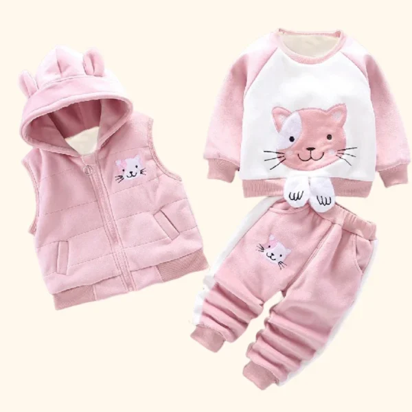 3Pcs Set Children Clothing Thicken Warm Hooded Outwear Children Sets Three-Piece Outfits Toddler Costume Suit Kids Clothes