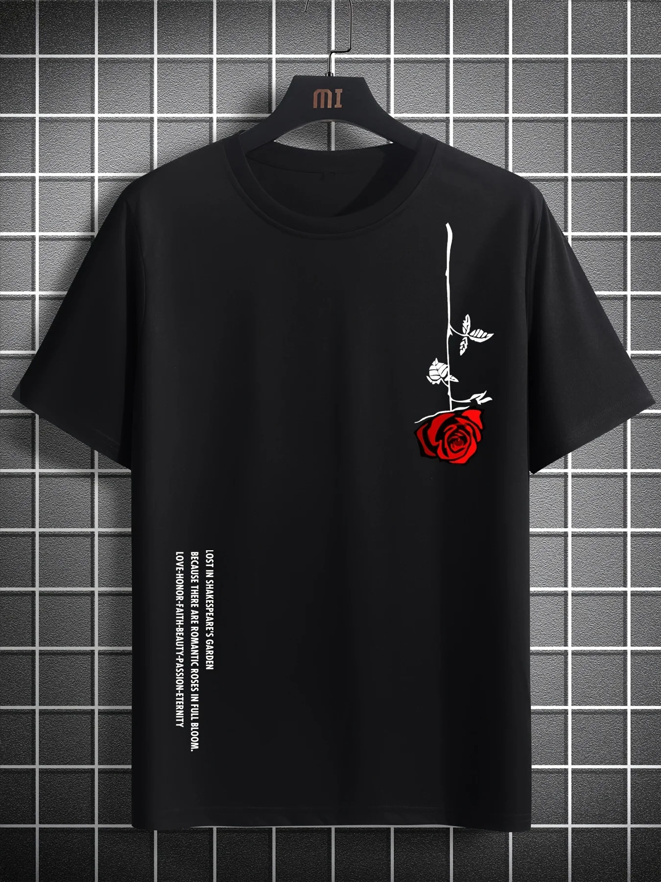 Men's Summer Loose Size 100% Cotton Rose Print Casual Slim Fit Round Neck Short Sleeve T-shirt Top - Image 4