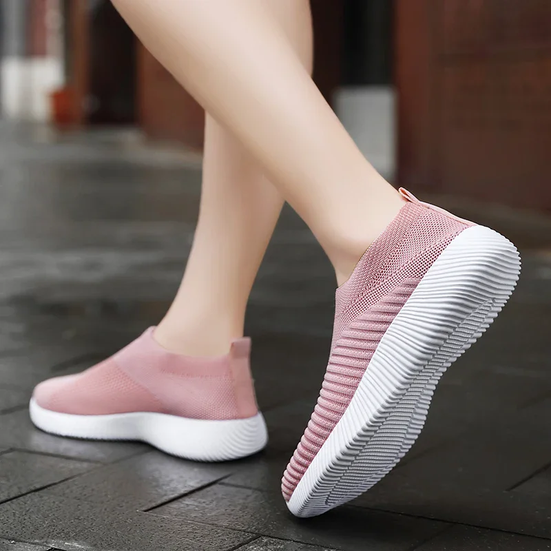 Women Vulcanized Shoes High Quality Sneakers Slip On Flats Shoes for Women Loafers Plus Size Breathable Mesh Walking Sneakers - Image 2