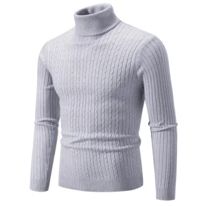 New Men's High Neck Sweater Solid Color Pullover Knitted Warm Casual Turtleneck Sweatwear Woolen Mens Winter Outdoor Tops