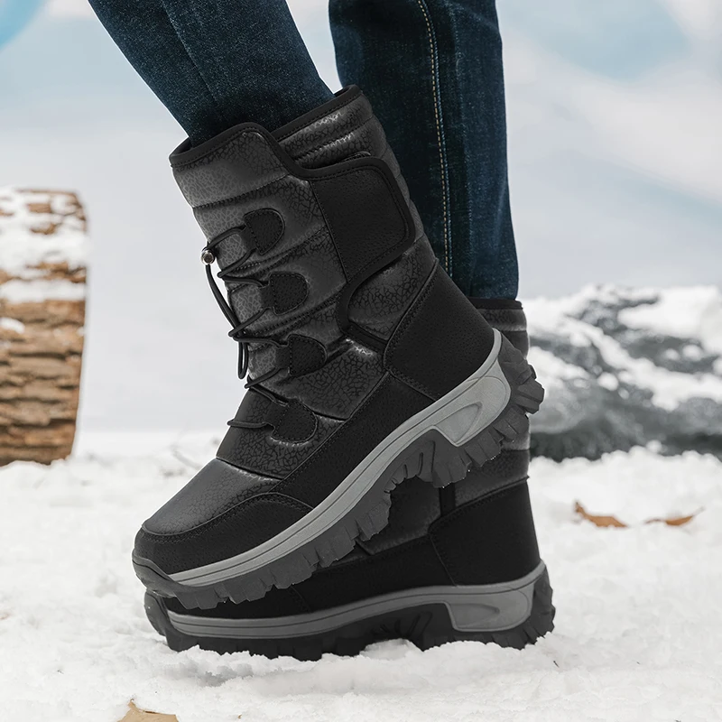 New Warm Men Plush Snow Boots High Top Winter Men's Boots Waterproof Winter Motorcycle Boots Outdoor Anti-Slip Men Hiking Boots - Image 2