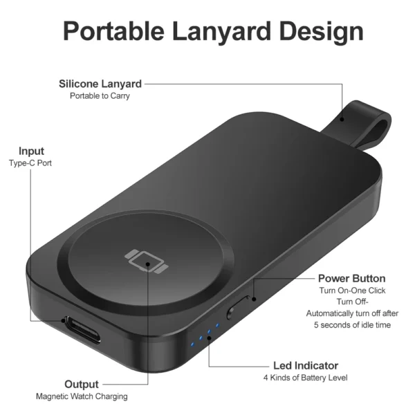 Magnetic Wireless Chargers With 1000 mAh Power Bank Portable Wireless Charging Station For iWatch 9/8/Ultra/Ultra 2/SE - Image 4