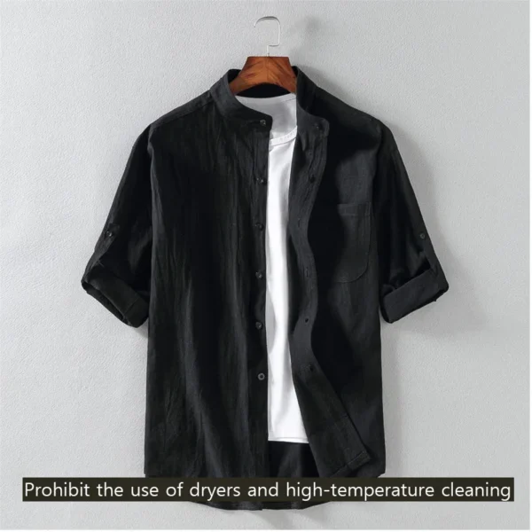 Spring and Summer Stand Collar Five-point Mid-sleeve Fashionable Men's Short-sleeved Shirt Seven-point Sleeve Large Size Men's - Image 2