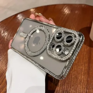 Clear Bling Crystal Phone Case For iPhone 15 16 14 11 12 13 Pro Max Plus For Magsafe Magnetic Wireless Charging Lens Film Cover