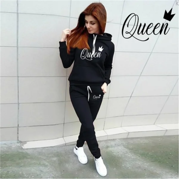 Hot women's 2-piece QUEEN print sports suit sportswear jogging suit women's hooded sportswear suit clothes hoodie+sweatpants - Image 3