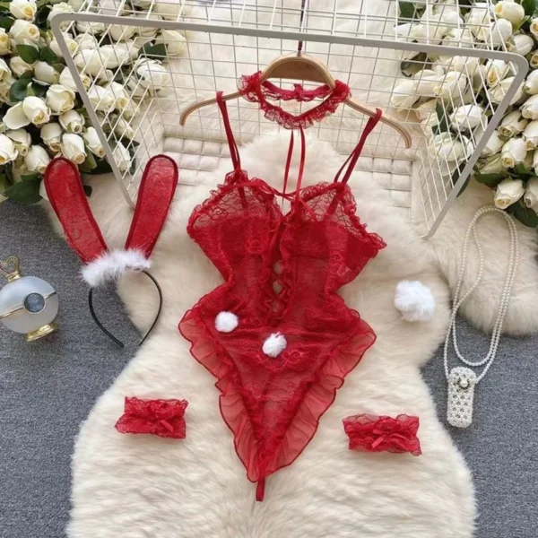 New In Women's Secret Clothes Christmas Red Top Sexy Patchwork Bodysuit Cosplay Erotic Lingerie Winter Strap Pajamas Nightwear - Image 2