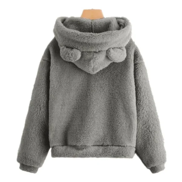 Autumn Winter Women's Hoodies Winter Women Long Sleeve Rabbit Ear Hood Sweatshirt Cute Plush Warm Casual Hoodie Tops - Image 2