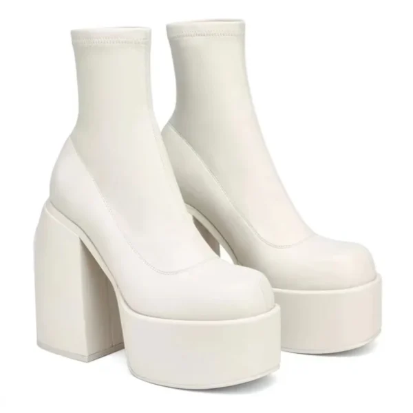 Women New Fashion Short Boots Women Sexy Leather Boot Square toe casual Zipper high heels Casual thick soled women shoes Zapatos - Image 3