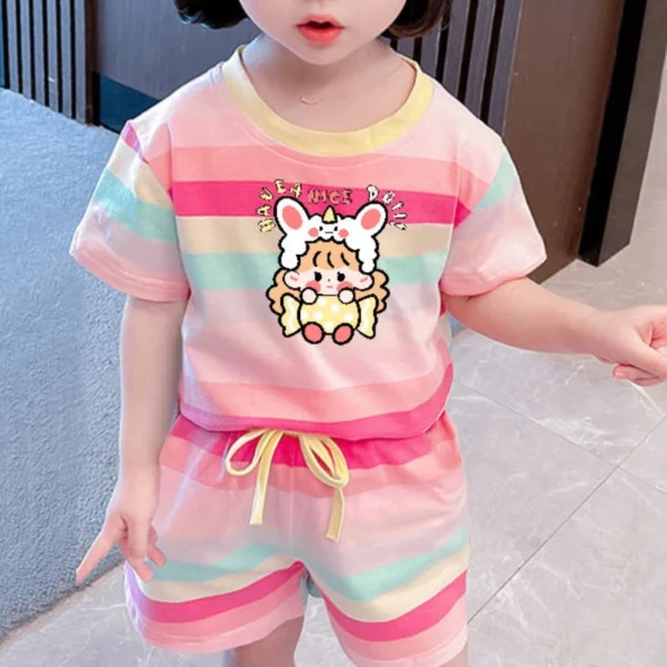 Cute Hello Kitty Summer Clothing Sets for Kids Baby Girls Outfits Children's Short Sleeve T Shirt + Elastic Waist Shorts 2pcs - Image 3