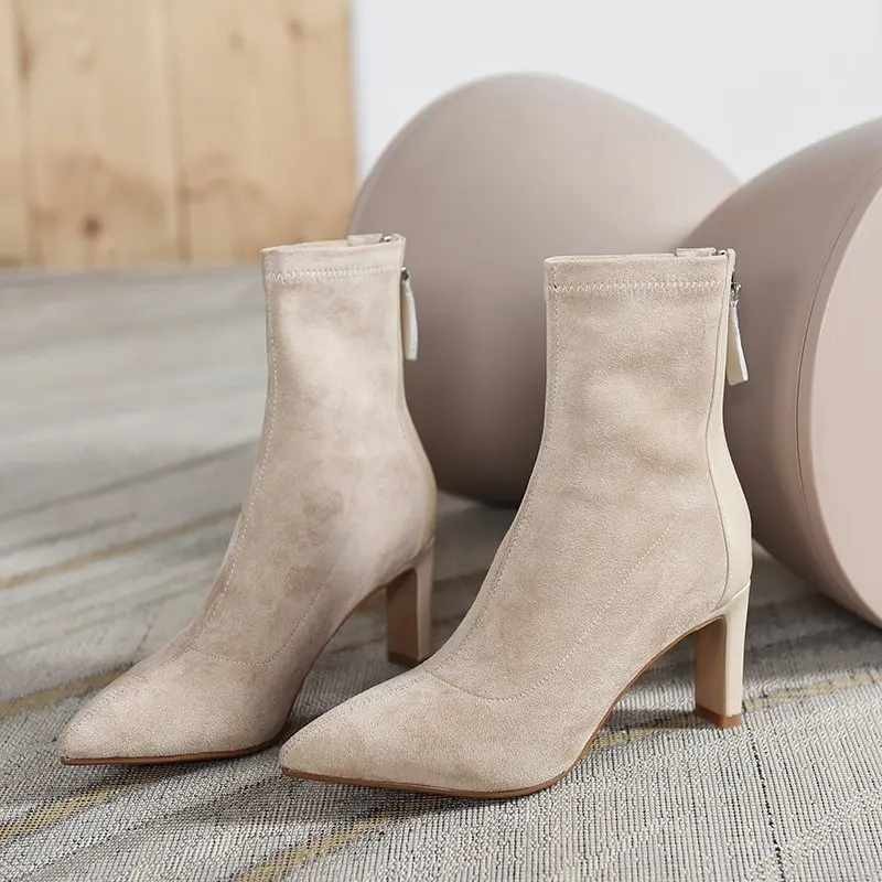 High Heel Boots Women's 2024 New Korean Style Autumn and Winter Mid Heel Stretch Thin Boots Pointed Toe Sock Boots Women - Image 2