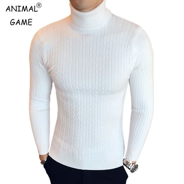 Men's Slim Fit Turtleneck Sweater Casual Twist Patterned Pullover Knitted Sweaters Autumn Outdoor Streetwear Warm Sweaters Men