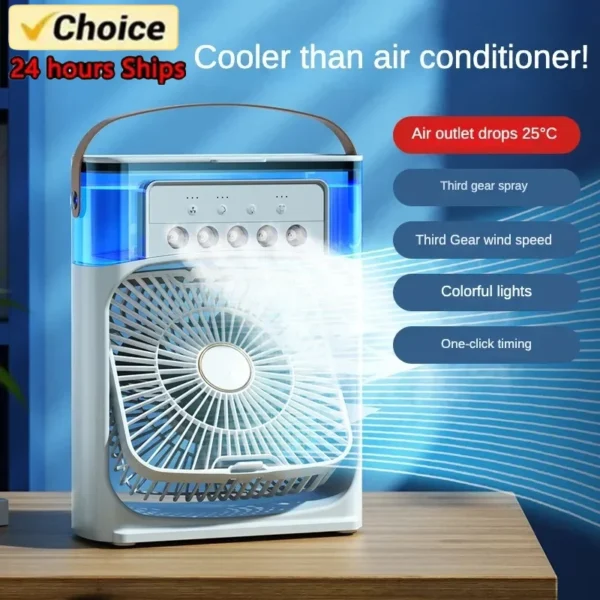 3 In 1 Fan AIr Conditioner Household Small Air Cooler LED Night Light Portable Humidifier Air Adjustment Fan Office Home Fan New - Image 2
