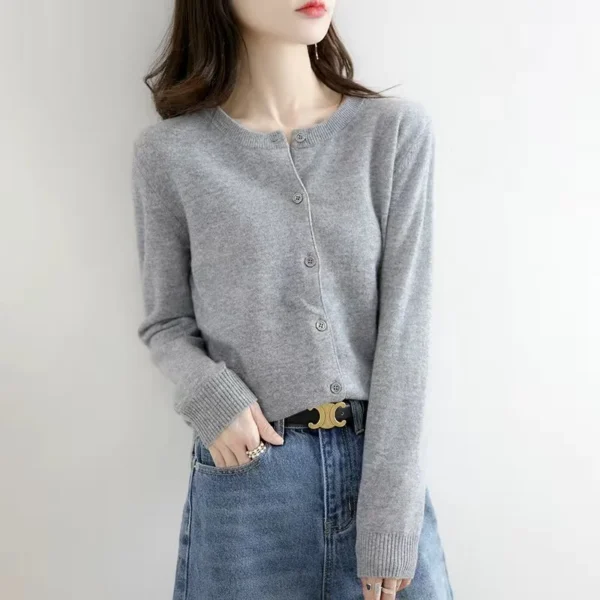 Women Cardigans Sweater O-neck Spring Autumn Knitted Cashmere Cardigans Solid Single Breasted Womens Sweaters DF4934 - Image 5