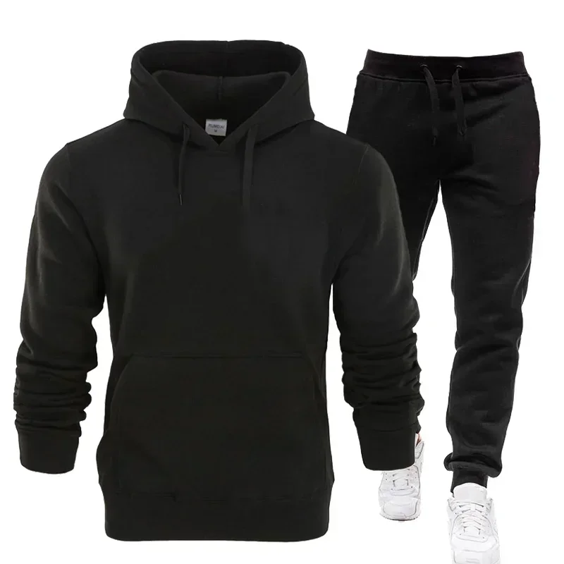 Basic Men/Women 2Pcs/Sets Sweatshirt Hoodies Pants 2024 Male Gyms Fitness Tops Joggers Sportswear Tracksuits - Image 3