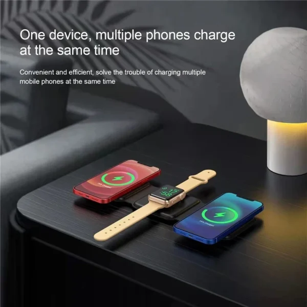 3 In 1 Magnetic Wireless Charger Pad Stand Foldable for iPhone 15 14 13 12 11 Apple Watch AirPods 15W Fast Charging Dock Station - Image 2