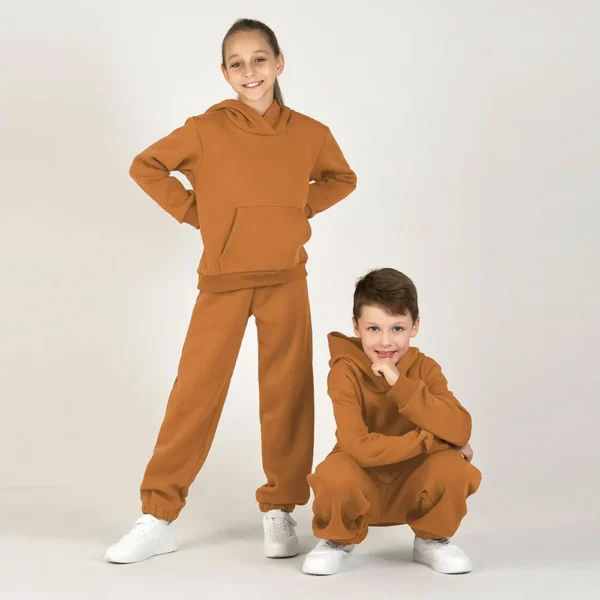 2023 Winter Children Hooded Tracksuits Suits 0-6Y Toddler Boys Girls Clothing Suit Solid Plush Sweater and Sports Pants Set - Image 2
