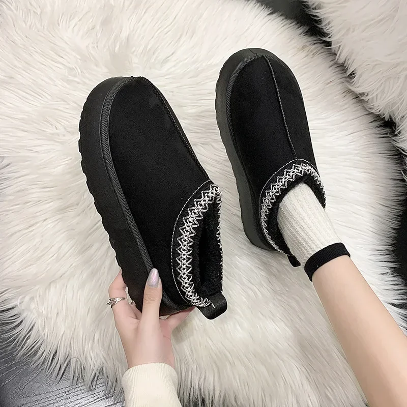 Snow Boots for Women 2023 Winter New Cashmere Warm Thick Soles Without Heel-covered Hair Half Slipper Cotton Shoes for Women - Image 4