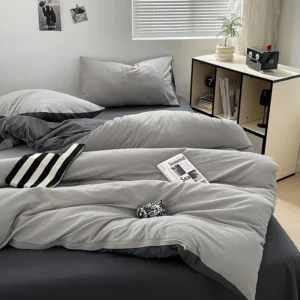 Solid Dual-Tone Ultra-Soft Bubble Cotton Bedding Set - 3-Piece With Duvet & Pillowcases, Simple Style, Washable, Non-Fading