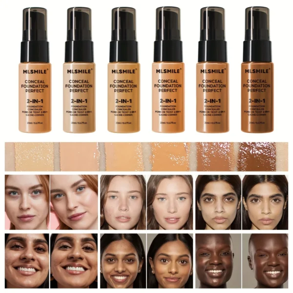 2-In-1 Oil Control Liquid Foundation And Conceal, Full Coverage Long Lasting Waterproof, Hydrating And Brightening Concealer - Image 4