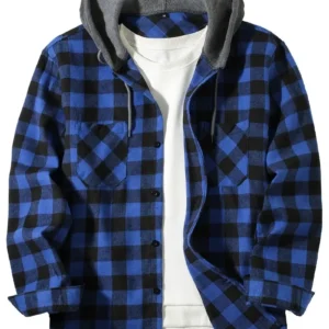 New four seasons plaid hooded shirt European and American size double bag cover hooded shirt men's trend slim-fit hooded shirt