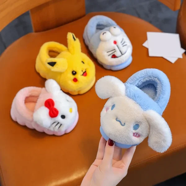 Cover Heel Children's Cute Cartoon Flat Plush Slippers Soft Sole Non-slip Winter Warm Baby Boys Girls Indoor Home Cotton Shoes - Image 2