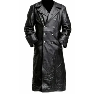 MEN'S GERMAN CLASSIC WW2 MILITARY UNIFORM OFFICER BLACK LEATHER TRENCH COAT
