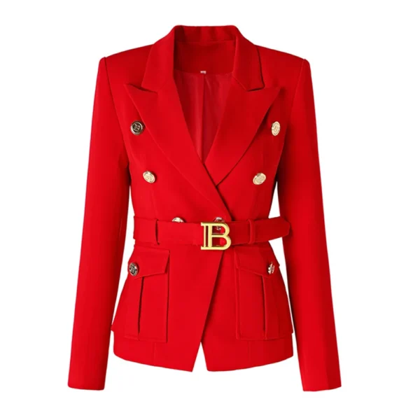 Factory Customize Luxury Quality Classic Style Office White Black Women Pocket Blazers with Blet - Image 6