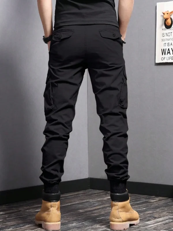 Casual Side Flap Pockets Workwear Tapered Pants, Men's Cargo Pants For Spring Fall Outdoor - Image 2