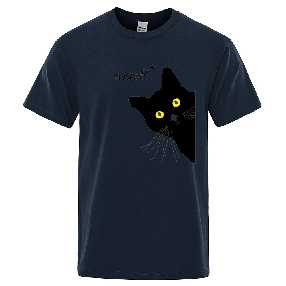 Meow Black Cat Funny Printing Men T-Shirts Breathable Tee Clothes Summer Streetwear Tops Oversized Loose Cotton Short Sleeve - Image 4