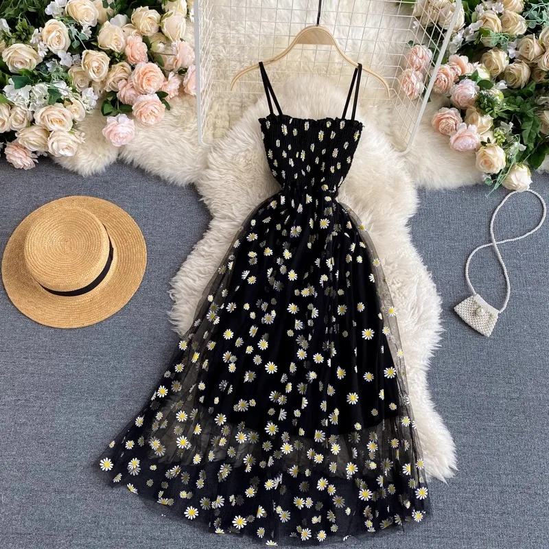 YuooMuoo Women Dress 2024 New Korean Fashion Floral Print Spaghetti Straps Mesh Party Dress Vacation Style Lady Beach Vestidos - Image 2