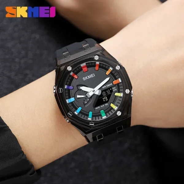 SKMEI Waterproof Men Watch Countdown Stopwatch Led Light Electronic Movement Wristwatch 5Alarm Clock 2 Time Digital Watches 2100 - Image 2