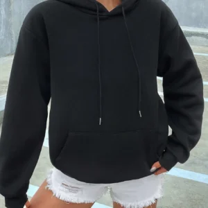 Solid Color Casual Hoodie For Female Pocket Creative Sweatshirts All-Match Street Clothes Womens Fleece Unisex Pullovers