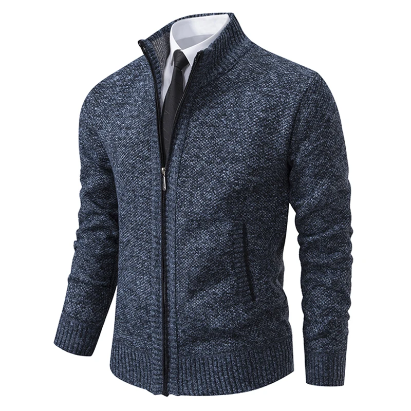 Autumn And Winter New Jersey Men's Casual Sports Coat Solid Color Stand Collar Wweater Grab Fleece Warm Zipper Cardigan - Image 6