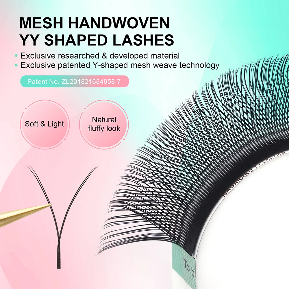 NAGARAKU YY Shape Double and Triple Tips Eyelash Extensions Hand Woven Premium Soft Natural Interlaced Makeup Mesh Net - Image 2