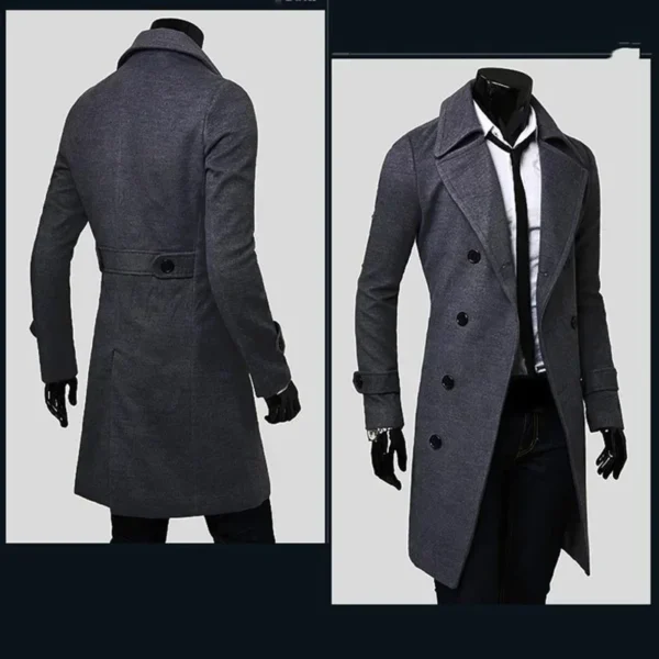 Men Double Breasted Trench Coat 2024 Autumn Winter Wool Blend High Quality Fashion Casual Slim Fit Solid Color Male Coat Jacket