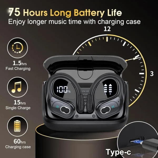 TWS Sports Earbuds Bluetooth 5.4 HIFI Bass Wireless Headphones LED Touch Hands-free Earphone Noise Cancelling Waterproof Headset - Image 6