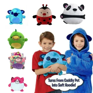 Children's Cartoon Pets Hoodie Blanket Kids Lazy Pillow Pajamas Pullover Clothes Wearable Hooded Coats for Boys Girls Gift