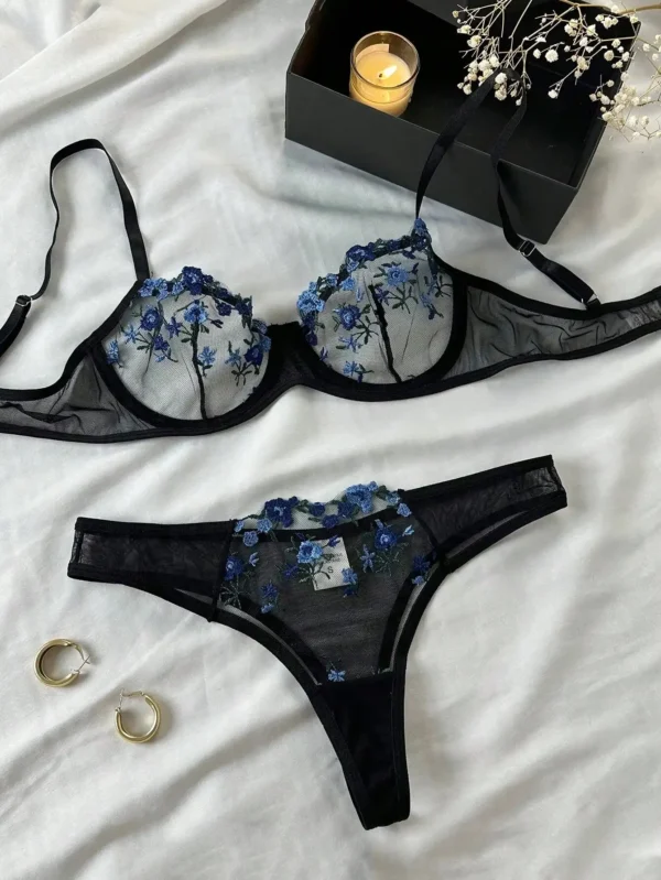 Erotic Embroidery Lace Babydoll Sensual Lingerie Lace 2024 Bra Set For Women Underwear Intimate Sexi Costumes Bra And Panty Set