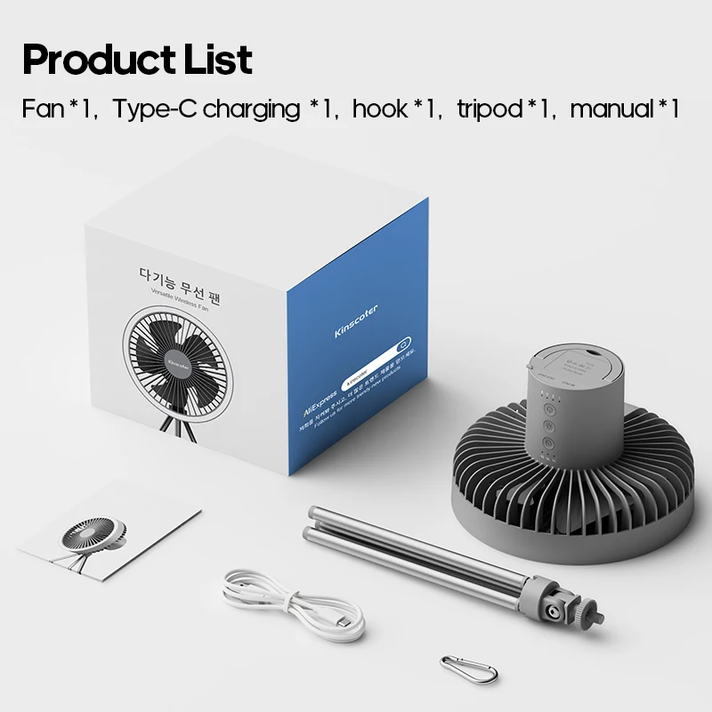 10000mAh 4000mAh Camping Fan Rechargeable Desktop Portable Circulator Wireless Ceiling Electric Fan with Power Bank LED Lighting - Image 4