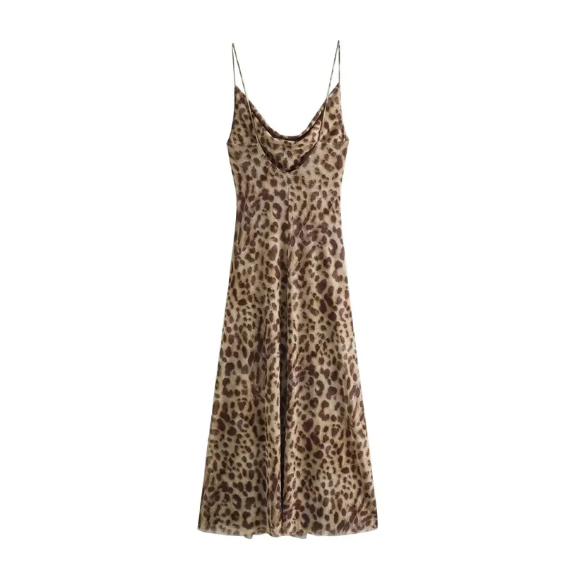 ASDS Leopard Print Long Dress Women Tulle Backless Slip Dress Woman Summer Sexy Holiday Dresses 2024 Vintage Midi Party Dresses - Image 2